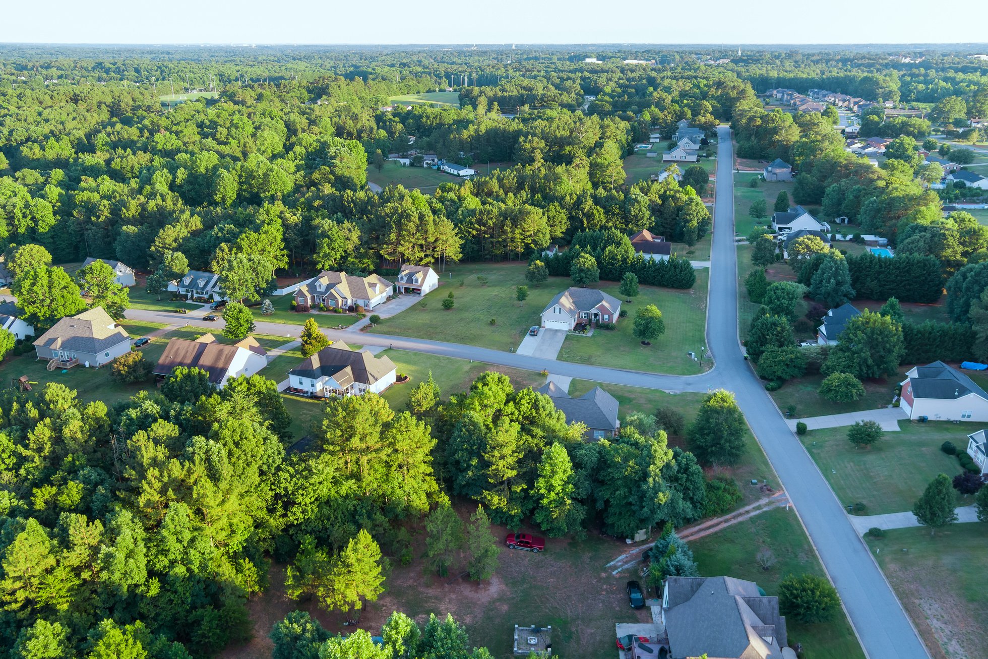 Aerial view panorama of a Inman small town city of residenti